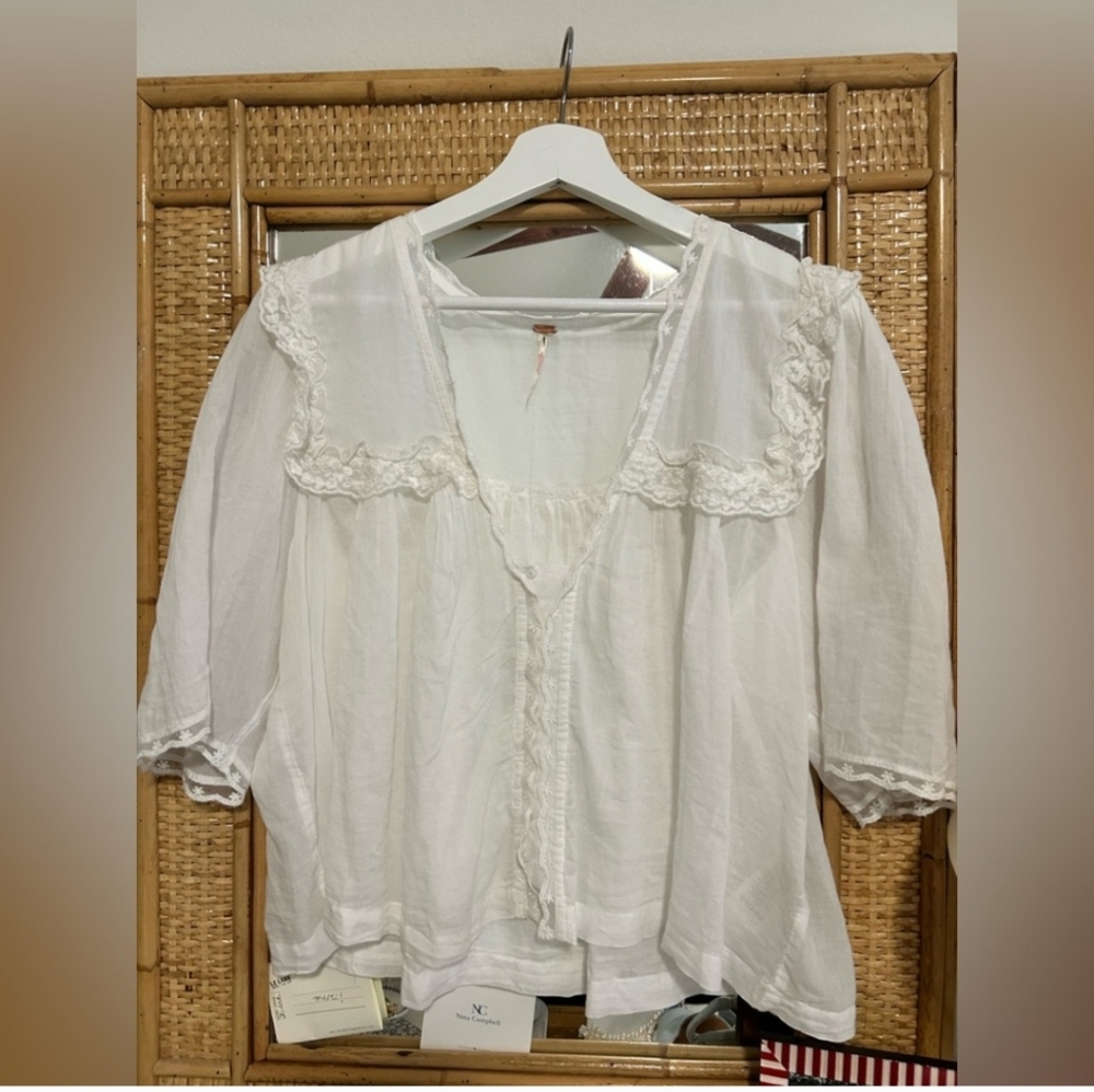Free People Luna Top In White, Size Medium